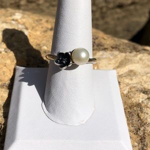 Sterling Silver AUTHENTIC PANDORA RING MYSTIC FLORAL PEARL #190924P